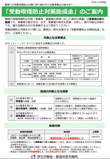 受動喫煙助成金について